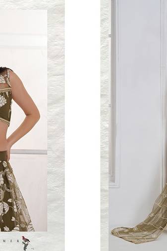 Green Net Embroidered & Thread Work Semi Stitched Lehenga Choli