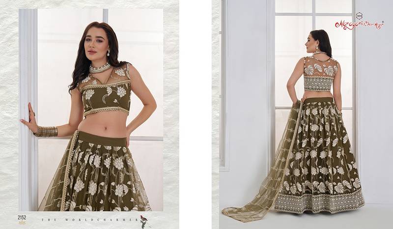 Green Net Embroidered & Thread Work Semi Stitched Lehenga Choli