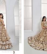 Beige Net Embroidered & Thread Work Semi Stitched Lehenga Choli