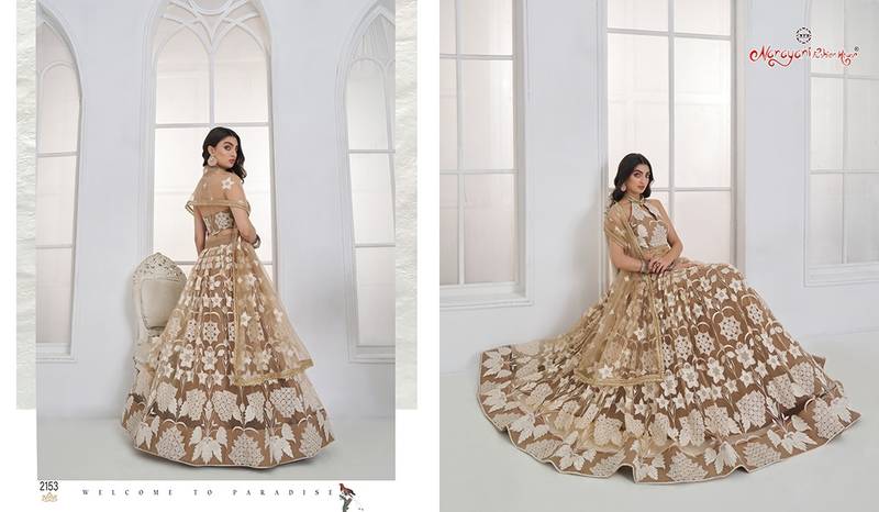 Beige Net Embroidered & Thread Work Semi Stitched Lehenga Choli