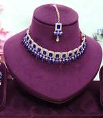 Blue rose gold premium designer american diamond and stone work necklace set