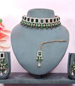 Green rose gold premium designer american diamond and stone work necklace set