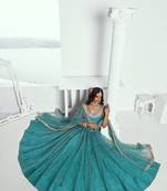 Blue Net Embroidered & Thread Work Semi Stitched Lehenga Choli