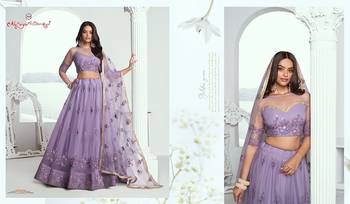 Lilac Net Embroidered & Thread Work Semi Stitched Lehenga Choli 1