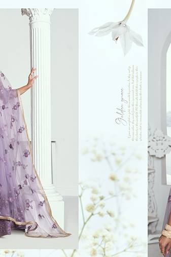 Lilac Net Embroidered & Thread Work Semi Stitched Lehenga Choli