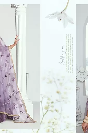 Lilac Net Embroidered & Thread Work Semi Stitched Lehenga Choli