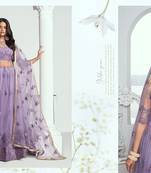 Lilac Net Embroidered & Thread Work Semi Stitched Lehenga Choli