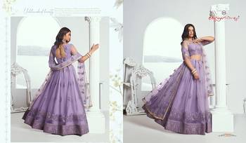 Lilac Net Embroidered & Thread Work Semi Stitched Lehenga Choli 2