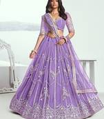Purple Net Embroidered & Thread Work Semi Stitched Lehenga Choli