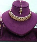 Green rose gold premium designer american diamond and stone work necklace set