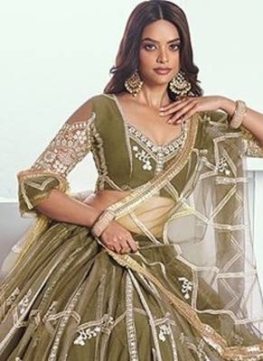 Green Net Embroidered & Thread Work Semi Stitched Lehenga Choli 2