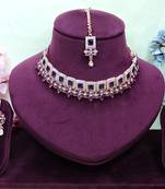 Blue rose gold premium designer american diamond and stone work necklace set