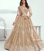 Beige Net Embroidered & Thread Work Semi Stitched Lehenga Choli
