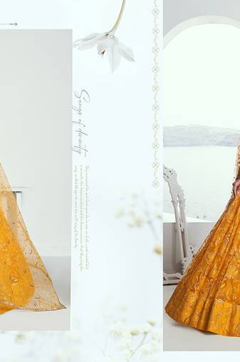 Yellow Net Embroidered & Thread Work Semi Stitched Lehenga Choli
