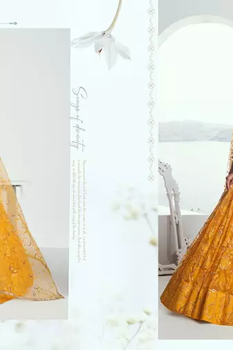 Yellow Net Embroidered & Thread Work Semi Stitched Lehenga Choli