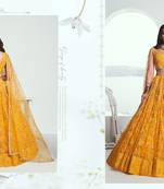 Yellow Net Embroidered & Thread Work Semi Stitched Lehenga Choli