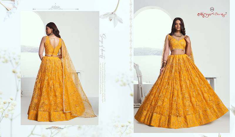 Yellow Net Embroidered & Thread Work Semi Stitched Lehenga Choli