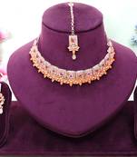 Pink rose gold premium designer american diamond and stone work necklace set