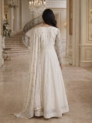 White Real Gerogette Sequin Embroidered Anarkali Salwar Suit 4