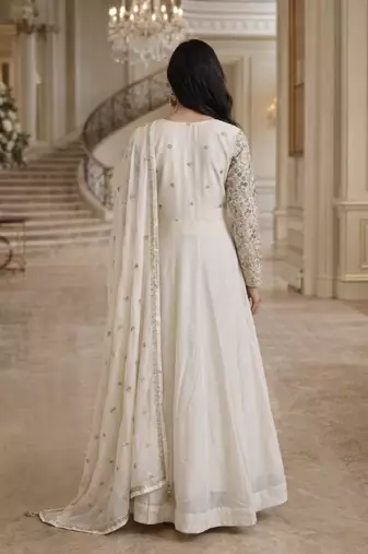 White Real Gerogette Sequin Embroidered Anarkali Salwar Suit