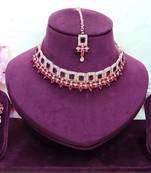 Purple rose gold premium designer american diamond and stone work necklace set