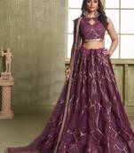 Wine Net Embroidered & Thread Work Semi Stitched Lehenga Choli