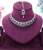 Blue rose gold premium designer american diamond and stone work necklace set