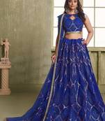 Royal Blue Net Embroidered & Thread Work Semi Stitched Lehenga Choli
