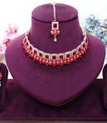 Pink rose gold premium designer american diamond and stone work necklace set