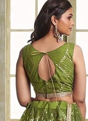 Green Net Embroidered & Thread Work Semi Stitched Lehenga Choli 3