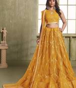 Yellow Net Embroidered & Thread Work Semi Stitched Lehenga Choli