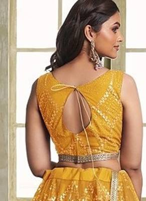 Yellow Net Embroidered & Thread Work Semi Stitched Lehenga Choli 3