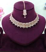 White rose gold premium designer american diamond and stone work necklace set