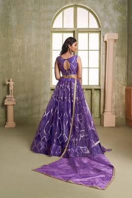 Violet Net Embroidered & Thread Work Semi Stitched Lehenga Choli 3