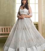 White Net Embroidered & Thread Work Semi Stitched Lehenga Choli