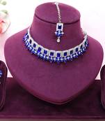 Blue rhodium premium designer american diamond and stone work necklace set