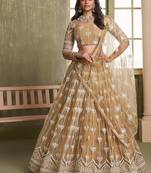 Brown Net Embroidered & Thread Work Semi Stitched Lehenga Choli