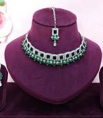 Green rhodium premium designer american diamond and stone work necklace set