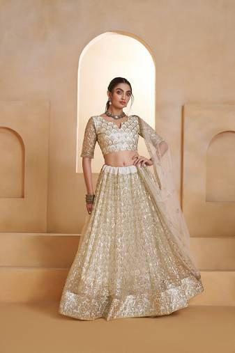 White Net Embroidered & Zari Work Semi Stitched Lehenga Choli
