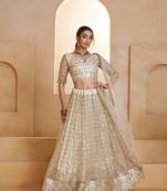 White Net Embroidered & Zari Work Semi Stitched Lehenga Choli