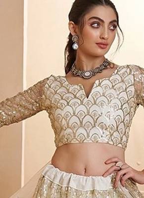 White Net Embroidered & Zari Work Semi Stitched Lehenga Choli 2