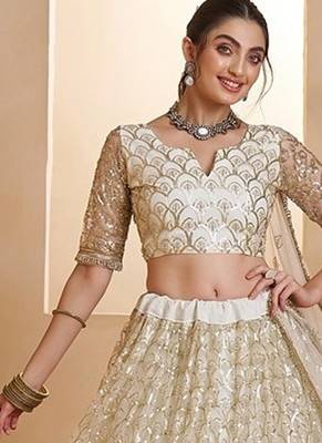 White Net Embroidered & Zari Work Semi Stitched Lehenga Choli 3