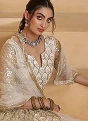 White Net Embroidered & Zari Work Semi Stitched Lehenga Choli 4