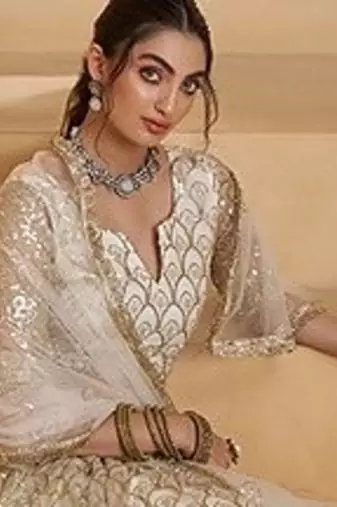White Net Embroidered & Zari Work Semi Stitched Lehenga Choli
