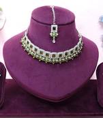 Green rhodium premium designer american diamond and stone work necklace set