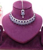Blue rhodium premium designer american diamond and stone work necklace set