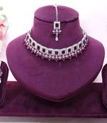 Purple rhodium premium designer american diamond and stone work necklace set