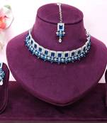 Blue rhodium premium designer american diamond and stone work necklace set