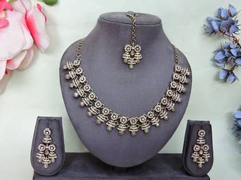 Gold yellow gold premium designer american diamond and stone work necklace set 1
