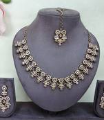Gold yellow gold premium designer american diamond and stone work necklace set